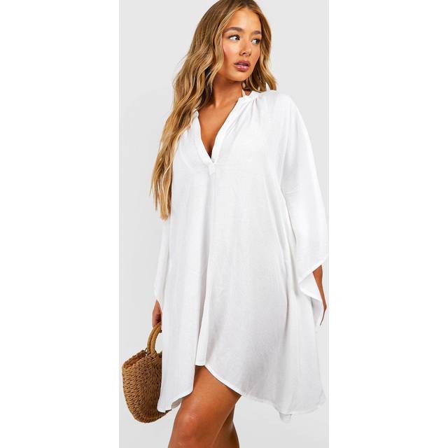 Womens Linen Look Beach Kaftan - White - S