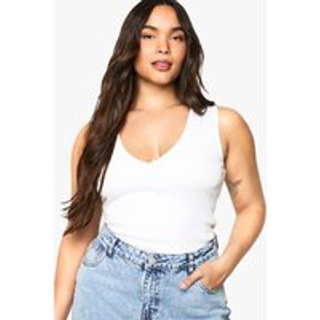 Womens Plus Rib V Neck vest Top - White - 16