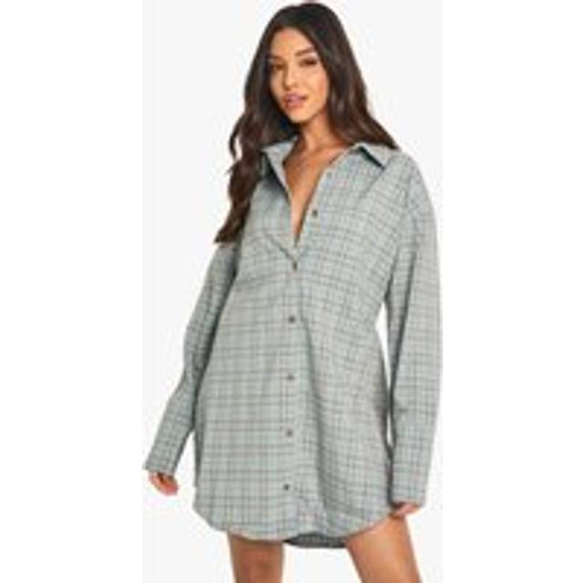 Womens Check Cinched Waist Shirt Dress - Green - 12, Green