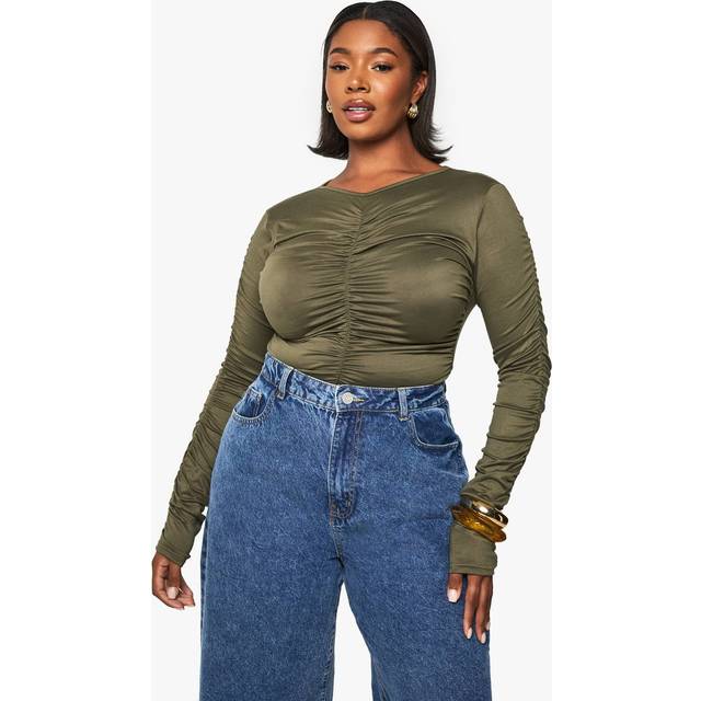 Womens PLUS SUPERSOFT ROUCHED BODYSUIT - Green - 20
