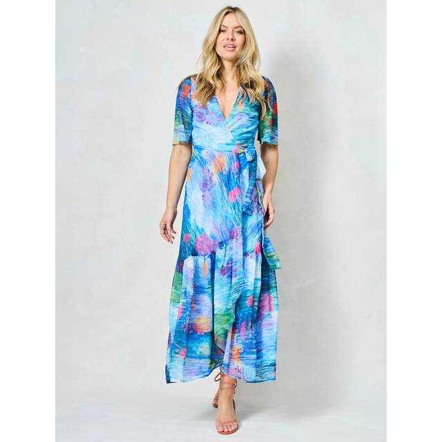 Hope & Ivy The Felicia Abstract Wrap Maxi Dress, Blue/Multi