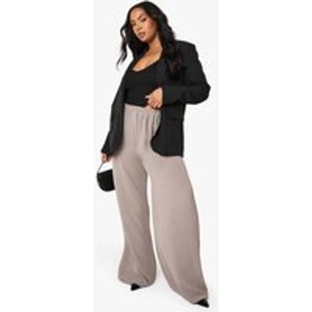 Womens PLUS ELASTICATED WAIST WIDE LEG TROUSER - Beige - 16