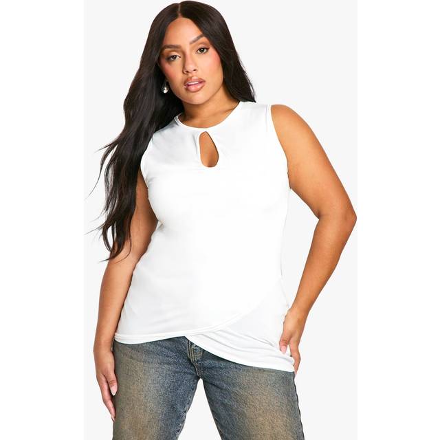 Womens Plus Racer Cross Body Top - White - 16, White