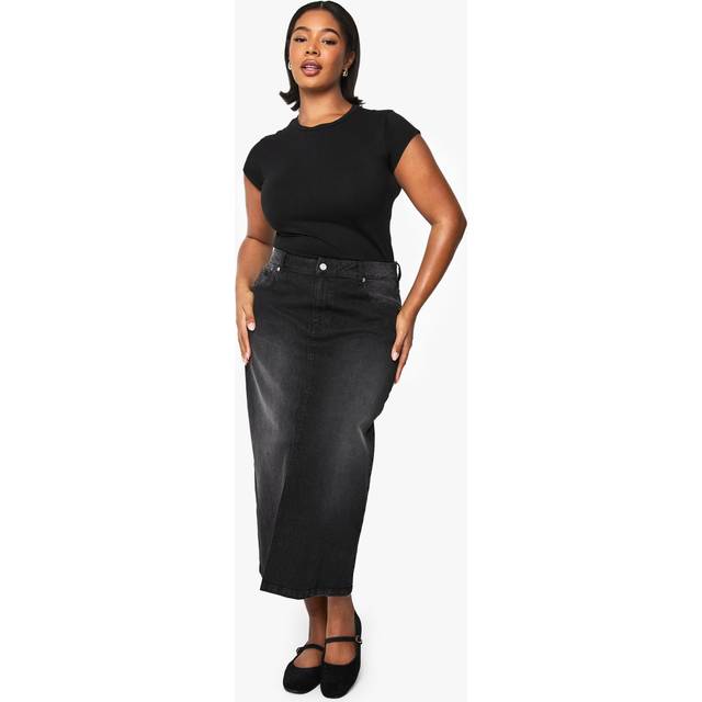 Womens Plus Denim Midaxi Skirt - Black - 16