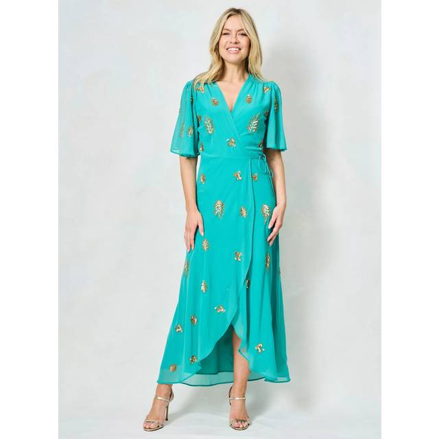 Hope & Ivy The Emmeline Embellished Wrap Maxi Dress, Green