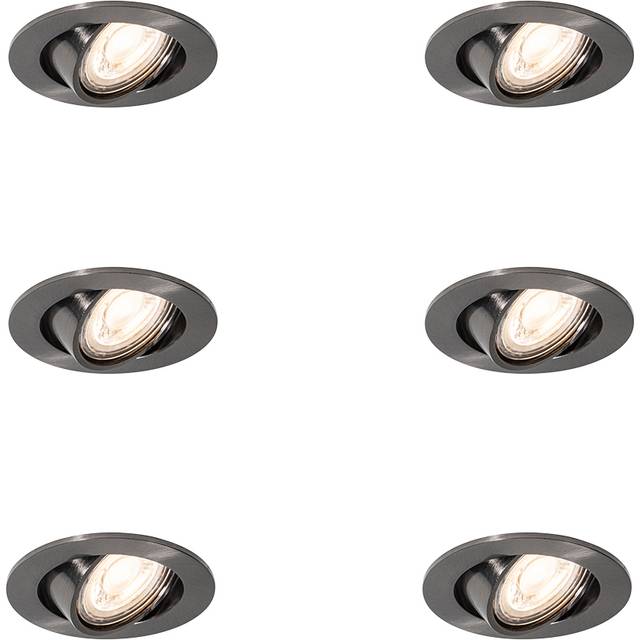 Set of 6 Modern Recessed Spotlights Gunmetal GU10 50mm Round Tiltable - Cisco