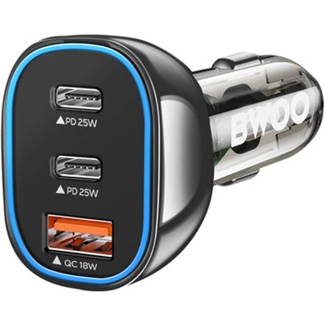 Bwoo car power supply 2 usb-c usb rapid recharge 65w led lighting,