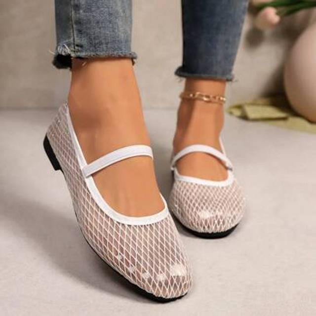 SHEIN New Style Mesh Strap Ballerina Flats, Breathable & Fashionable Slip-On Shoes, Soft Sole, Suitable For Dress, Summer