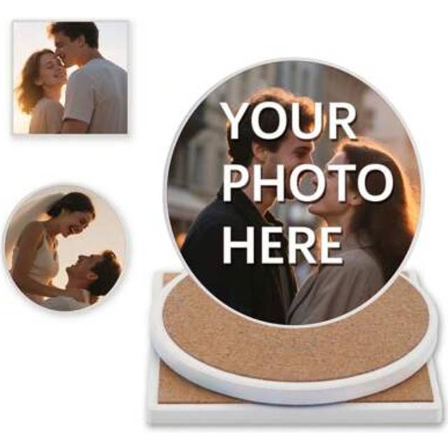 SHEIN Personalized Custom Ceramics Coasters For Drink - Add Your Image Text Logo - Absorbent Bar Coasters With Cork Base Anti-Slip Coasters For Wedding Bars