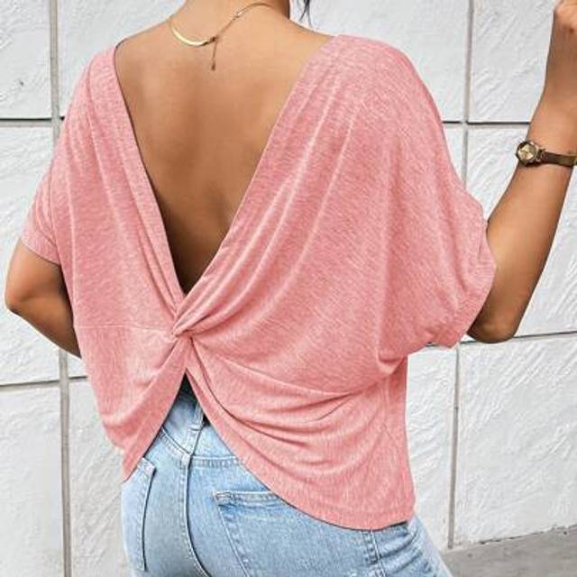 SHEIN Women&#39;s Summer Casual  Backless Twisted Knot T-Shirt