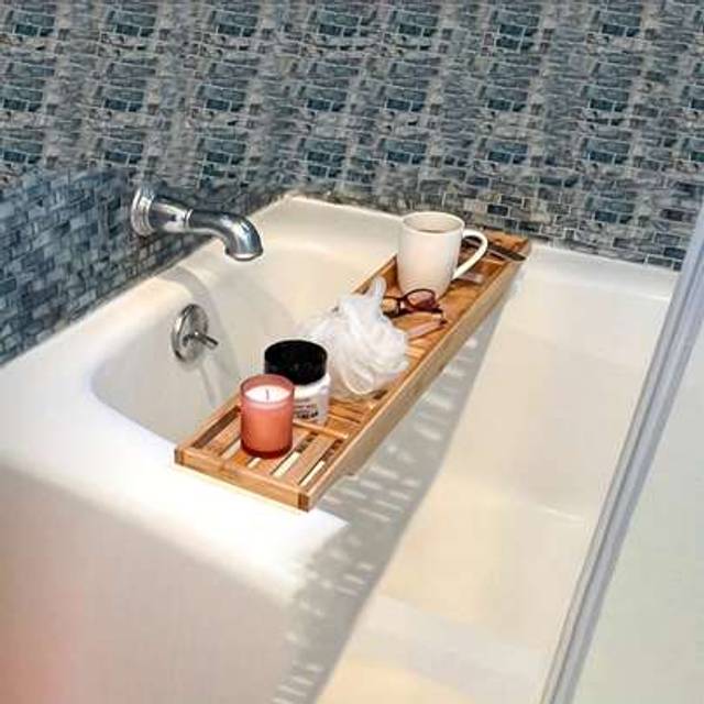 SHEIN Wooden Bathtub Tray, Non-Expandable Bathroom Accessories, Ideal For Housewarming, Anniversary, Wedding, Birthday Gifts, Home Kitchen Supplies, Bathtub