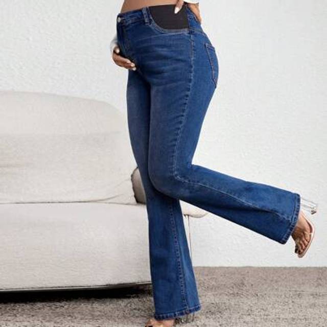 SHEIN Pregnant Women&#39;s Flared Pocket Casual Versatile Mom Jeans, For Maternity