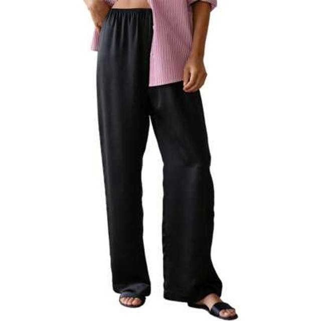 SHEIN Women&#39;s Casual Wide Leg Dress Pants Elastic Waist Solid Color Satin Pants Work Trousers