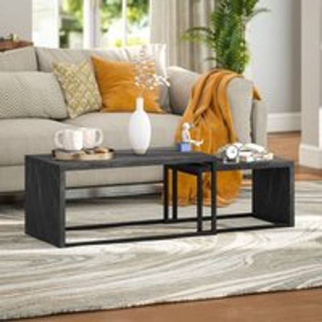 HOMCOM Coffee Tables Set of 2, Nest of Tables for Living Room, Dark Grey, Grey