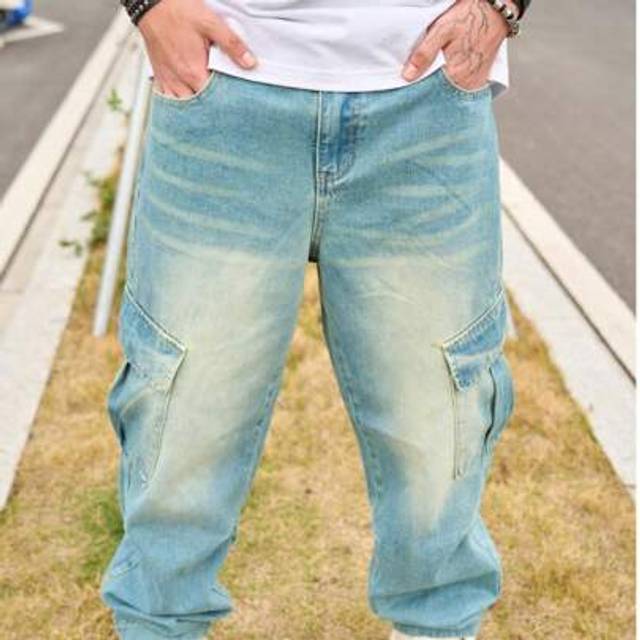 SHEIN Men&#39;s Y2K Baggy Denim Jeans, Casual Utility Workwear High Street Style Relaxed Fit Washed Distressed Pants