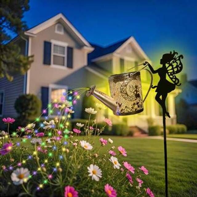 SHEIN 2pcs/1pc Solar Powered Water Spray Fountain With Lights, Large Hanging Solar Powered Waterfall Lights Waterproof, Metal Solar Powered Waterfall Lights