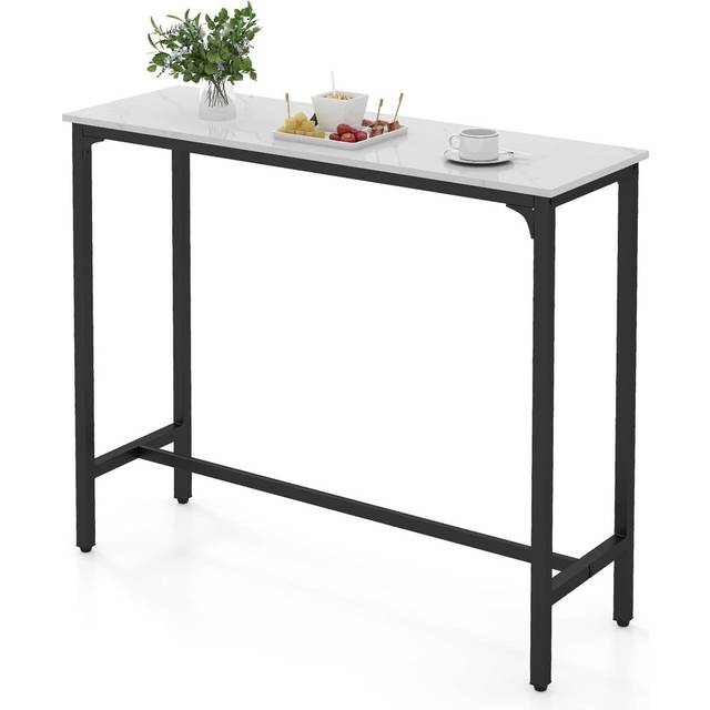 120Cm Bar Table Counter Height Table With Footrest-White