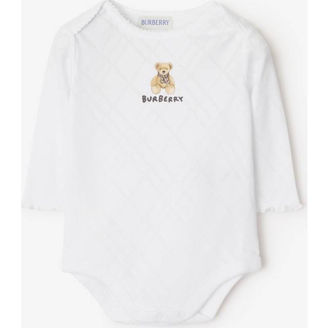 Burberry Childrens Thomas Bear Cotton Bodysuit - White - 9M