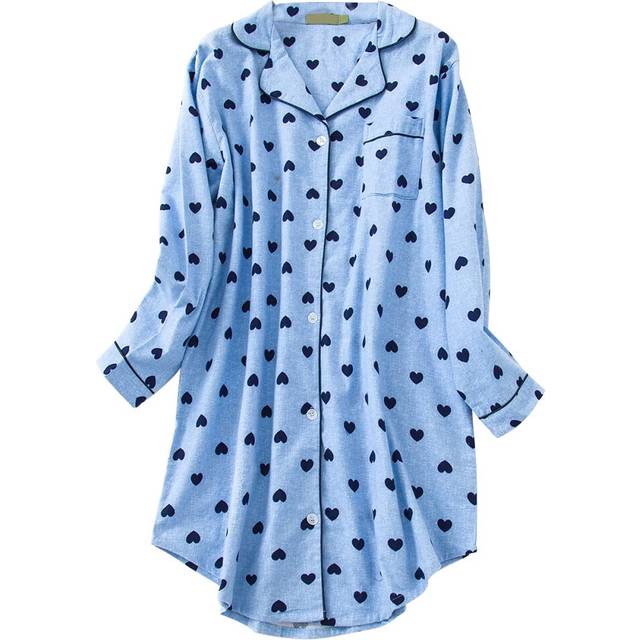 Shymay Women's Flannel Cotton Nightgown Button Down Nightshirt Long Sl