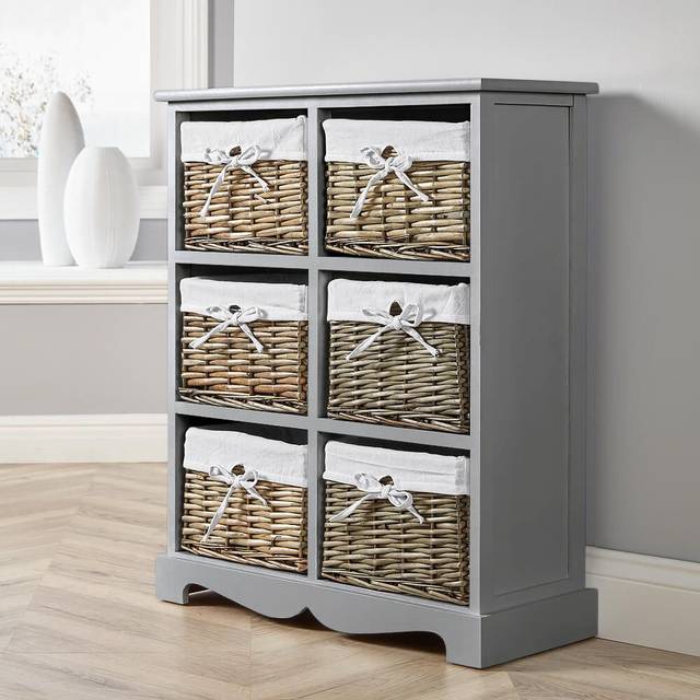 August Grove Casey Fully Assembled 6 Basket Drawer Chest Grey 76cm H X 63cm W X 26cm D