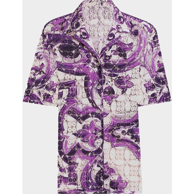 Majolica-Printed Crochet Lace Camp Shirt - MIXPRTVIOL - 46 IT (10 US)