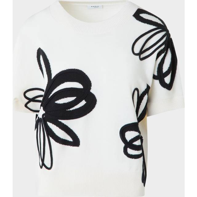 Daisy Blow Up Intarsia Merino Wool Sweater - CREAM-BLACK - 4