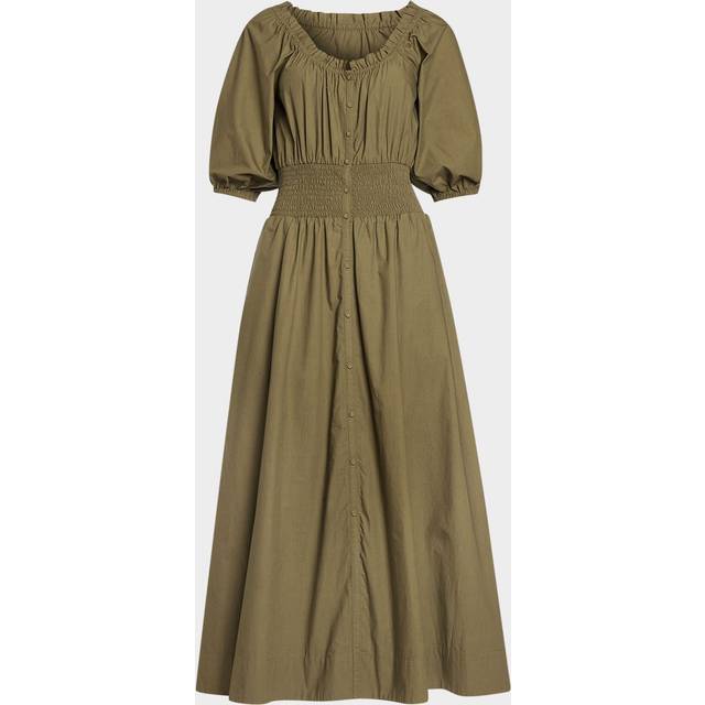 Laura Puff-Sleeve Midi Shirtdress - OLIVE GREEN - X-Small