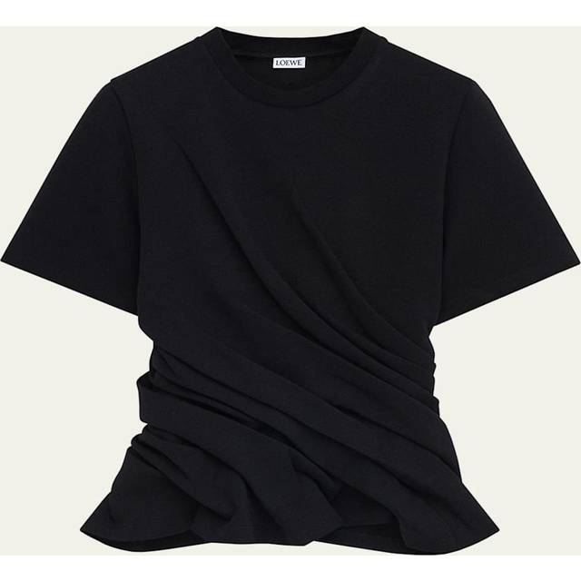 Short-Sleeve Draped Twisted T-Shirt - BLACK - Medium