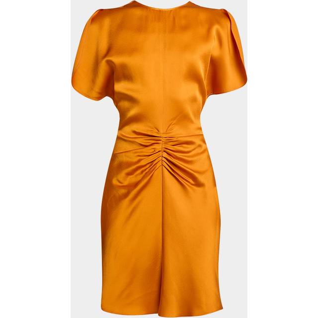 Ruched Gathered-Waist Mini Dress - SUNSET ORANGE - 6 UK (2 US)