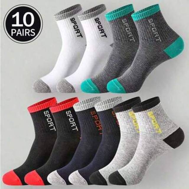 SHEIN 1/10 Pairs Of Men&#39;s Crew Socks That Absorb Moisture And Sweat, Thigh High Socks,White Socks,Long Socks,Black Socks,Are Soft, Breathable, And Have Anti