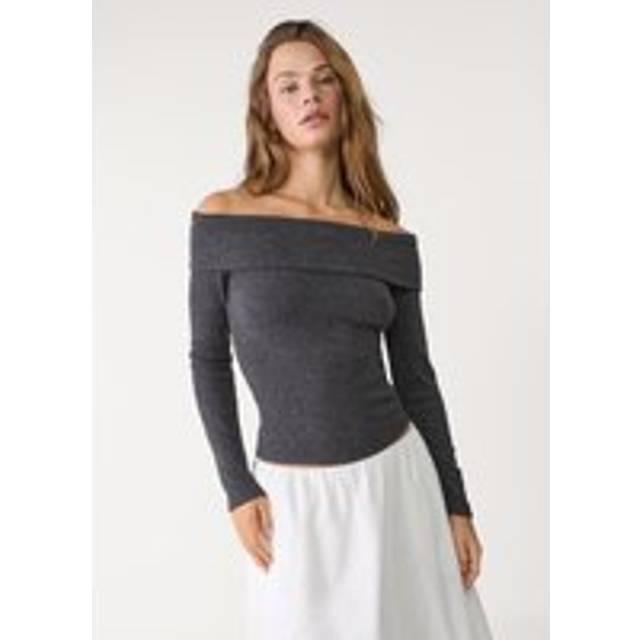 Stradivarius Off-the-shoulder T-shirt Dark grey S
