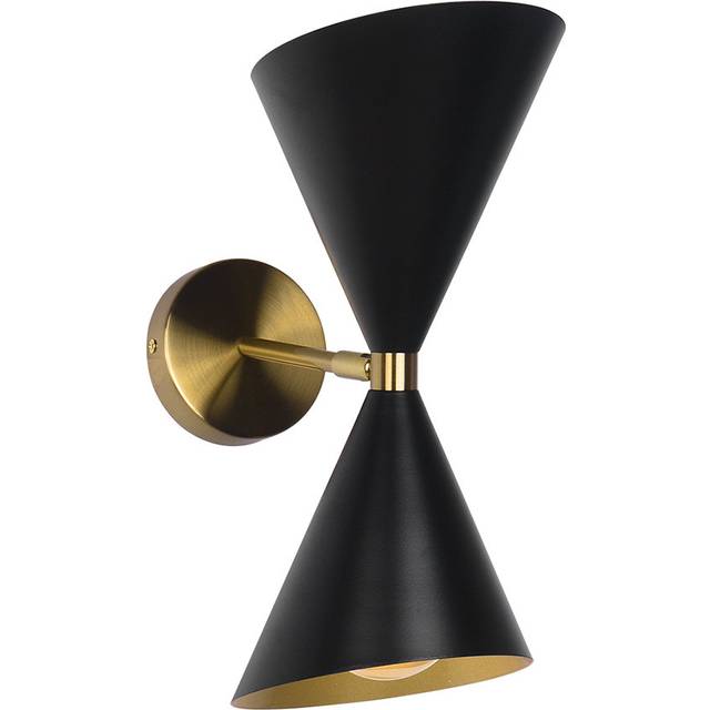 Mid-Century Modern 2-Light Up And Down Hourglass Wall Sconce - Matte Black;Brass (40cm H X 16cm W X 16cm D)