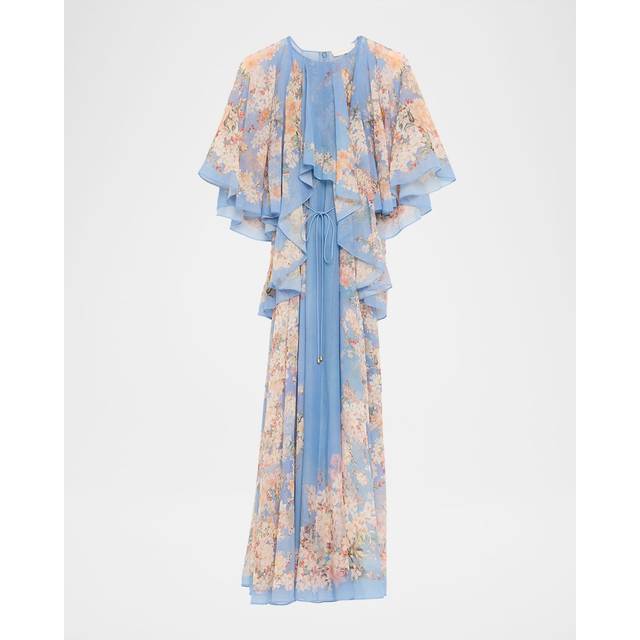 Cascadian Tiered Maxi Dress - Teal Blue Botanical Floral - 1