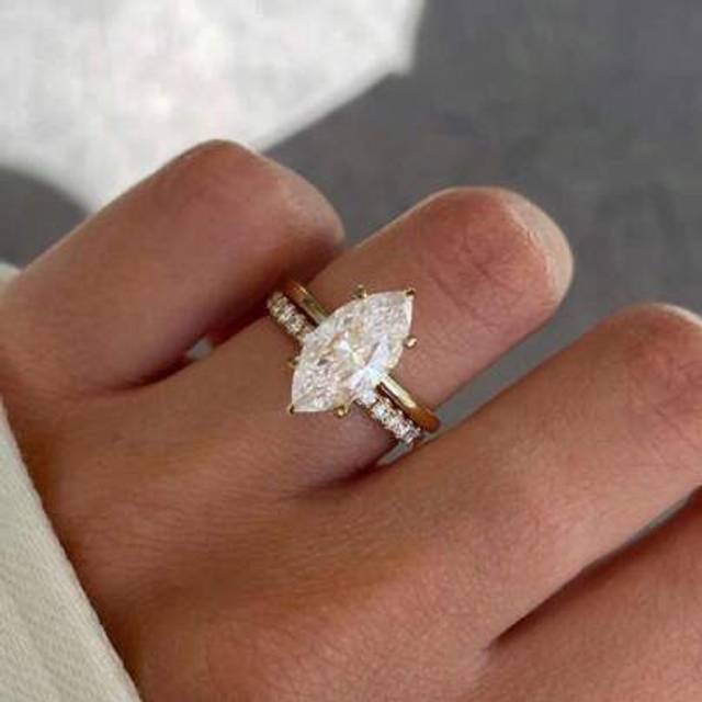 SHEIN 1PC 6 Prongs Marquise Engagement Ring, Classic Marquise Cut Solitaire Ring, Hidden Halo Wedding Ring, Delicate Proposal Ring For Girlfriend Ladies Jew