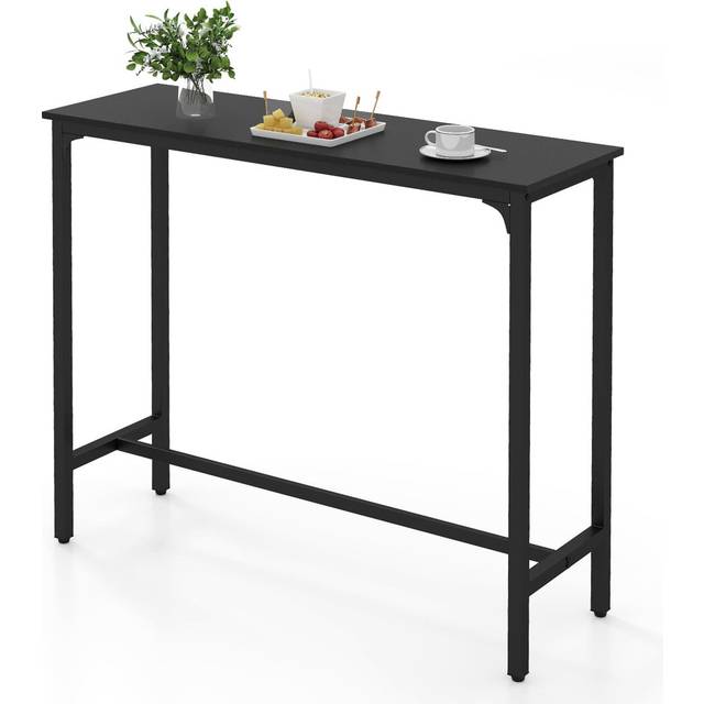 120Cm Bar Table Counter Height Table With Footrest-White - Black