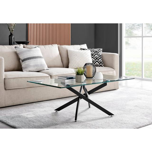 Chayton Modern Contemporary Glass And Chrome Coffee Table - Modern Sleek Design - Black (45cm H X 60cm W X 120cm D)