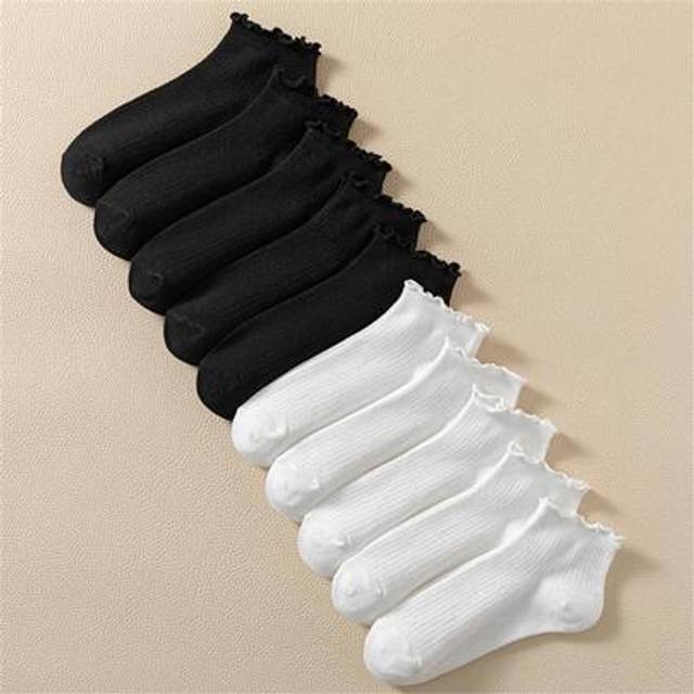 SHEIN 10pairs Women Solid Ruffle Trim Casual Socks For Daily Life