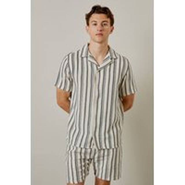 BURTON Off White Textured Stripe Revere Short Sleeve Shirt XL