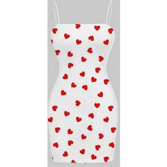 SHEIN Casual Simple Heart Pattern Spaghetti Strap Women Summer Dress Outfit For Valentine&#39;s Day