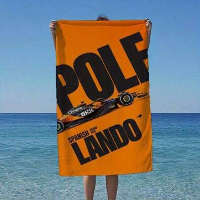 SHEIN 1pc Lightweight Fast-Drying Polyester Blend F1 Spanish Grand Prix POLE LANDO Printed Beach Towel - 260 G/Sqm, Modern Style Rectangle, Ideal For Travel