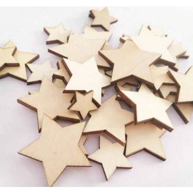 SHEIN 100pcs Wooden Star Shaped Hollow-Out Blanks For Wedding Diy Crafts, Assorted Sizes