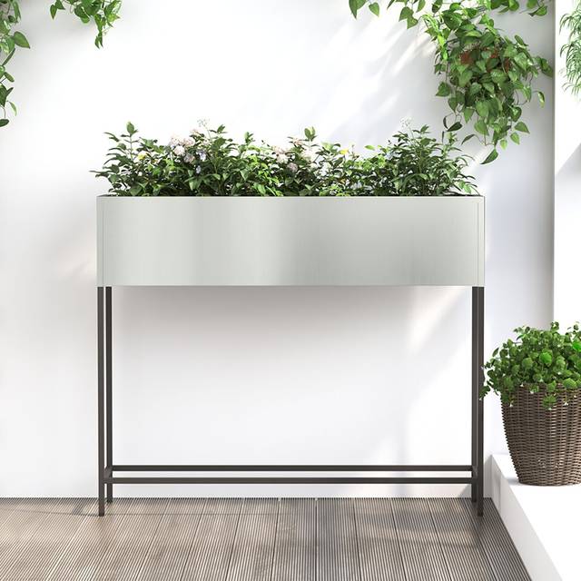 vidaXL Höjdträdgårdsplanterare Silver 100 x 26 x 82 cm