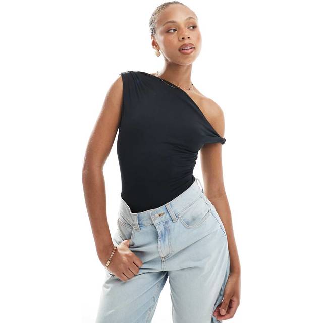 New Look Women's Black Twist Fallen Shoulder Bodysuit - UK 8