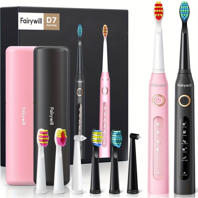 TEMU Fairywill Electric Toothbrush With 5 , For Couple Suit , Fast Charger For , Ideal Valentine's Gift