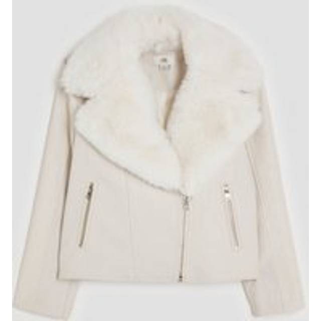 River Island Girls Cream Faux Fur Collared Biker Jacket - 11-12 Yrs