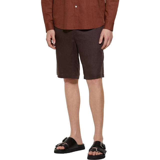 Sisley - Dark Brown 100% Linen Bermudas, Man, Dark Brown, Size: 52