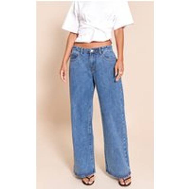 Mid Blue Low Rise Boyfriend Jeans, Mid Blue Wash - 16