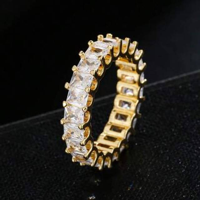 SHEIN Classic Baguette Cubic Zirconia Engagement Rings For Women Luxury 18K Gold Color Plated Wedding Party Jewelry
