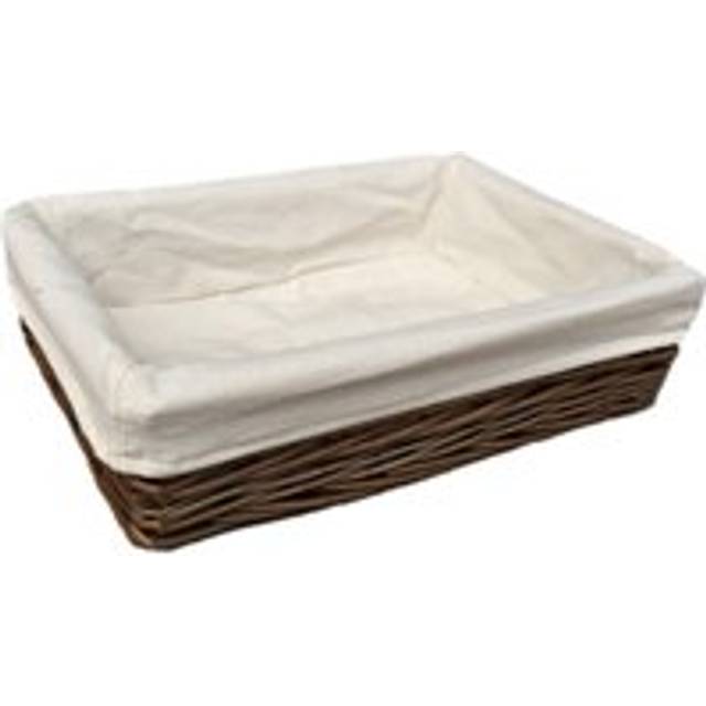 Lined Antique Wash Rectangular Straight Sided Wicker Tray - Small