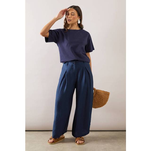 Wallis navy wide leg trousers womens casual trousers